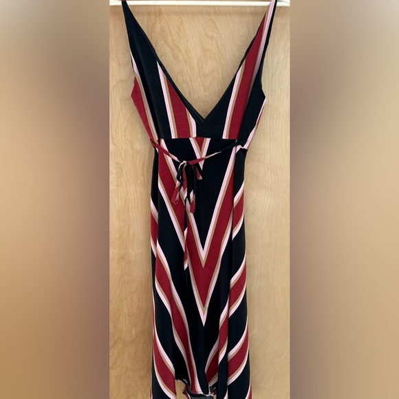 Top Shop Striped V-Neck Midi Wrap Dress - Red and Black - Picture 9 of 13